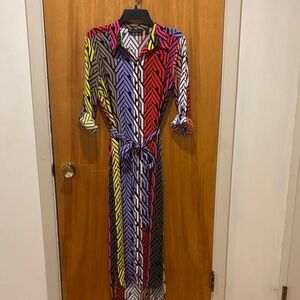 New York & Company Long Sleeve Chevron Dress - Red, Yellow, Black